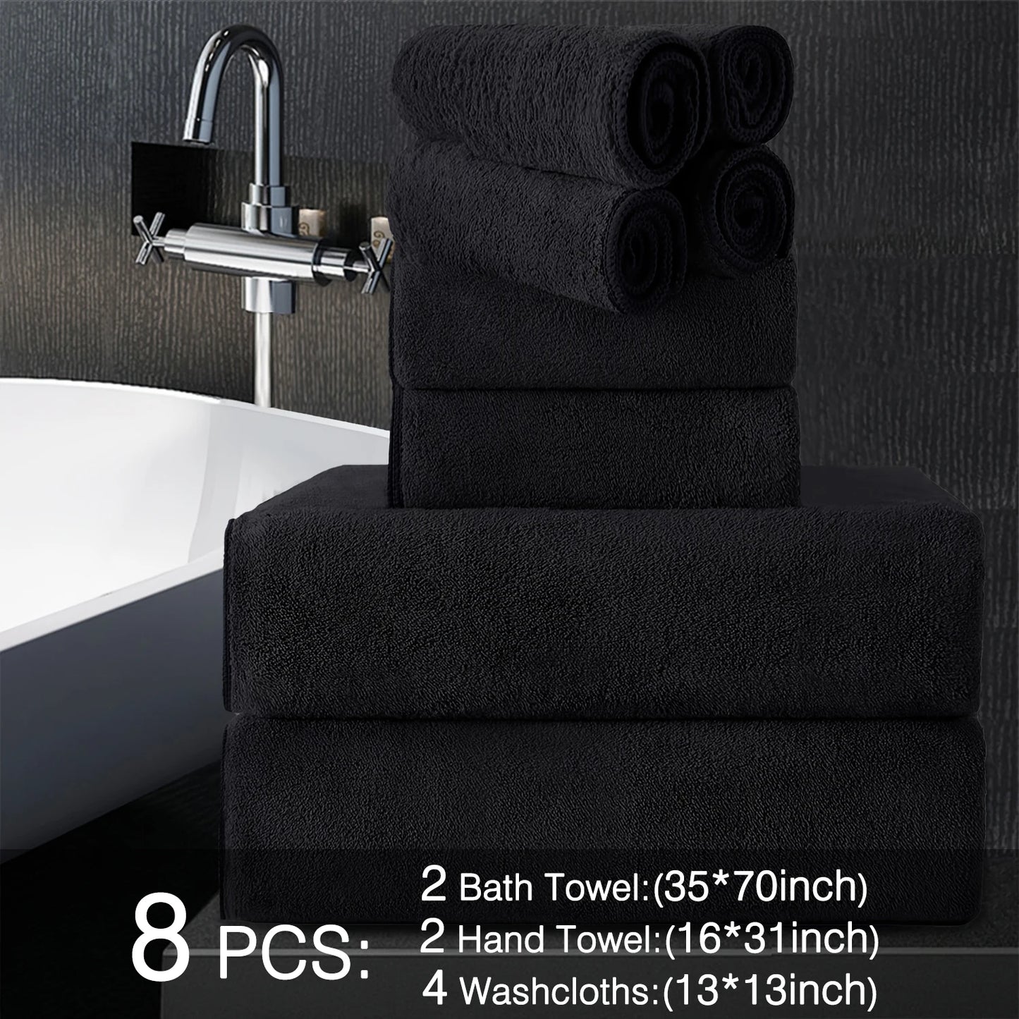 Belista Oversized Bath Towels Set Eight Piece Includes Towels Washcloths