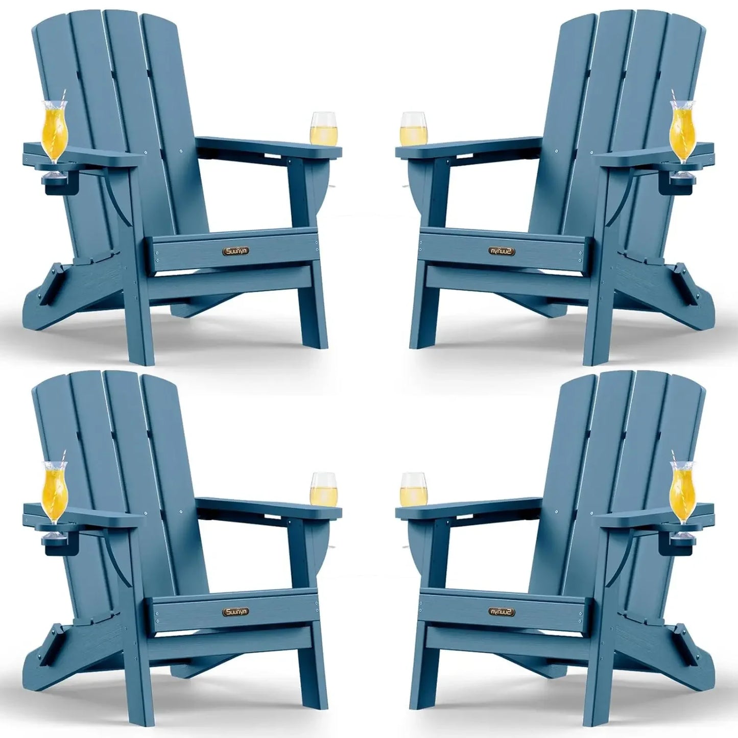 Folding Adirondack Chairs 4 Pack All Weather HDPE With Cupholders