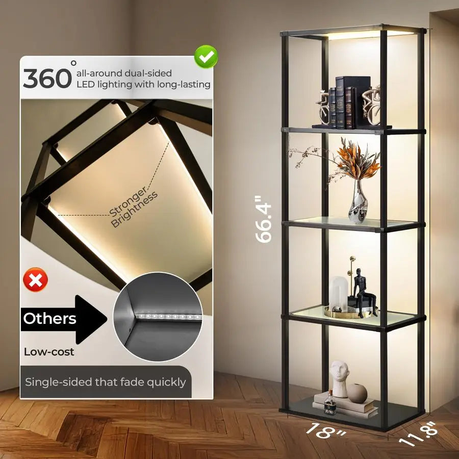Display Shelf Floor Lamp With Dimmable LED And Remote Control