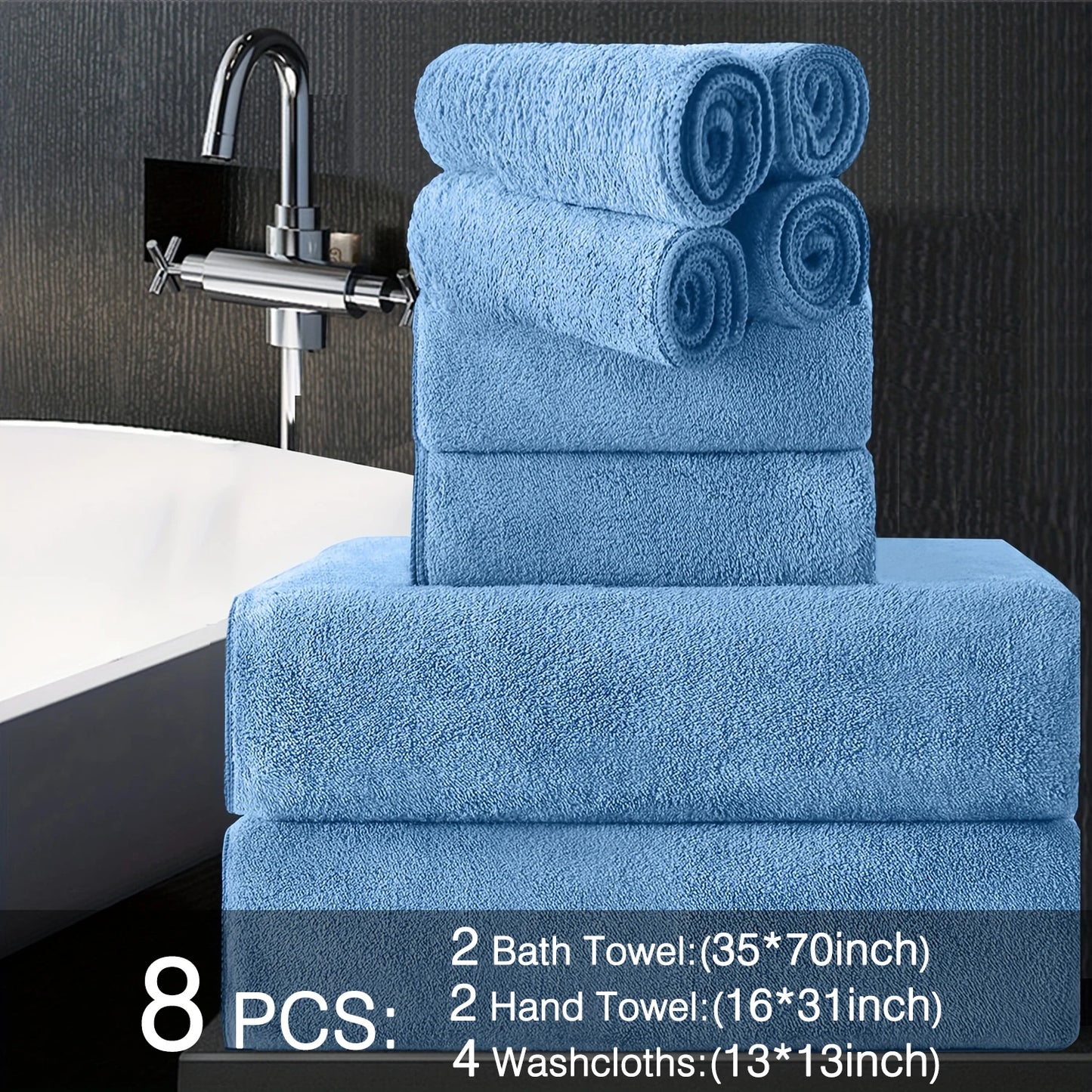 Belista Oversized Bath Towels Set Eight Piece Includes Towels Washcloths