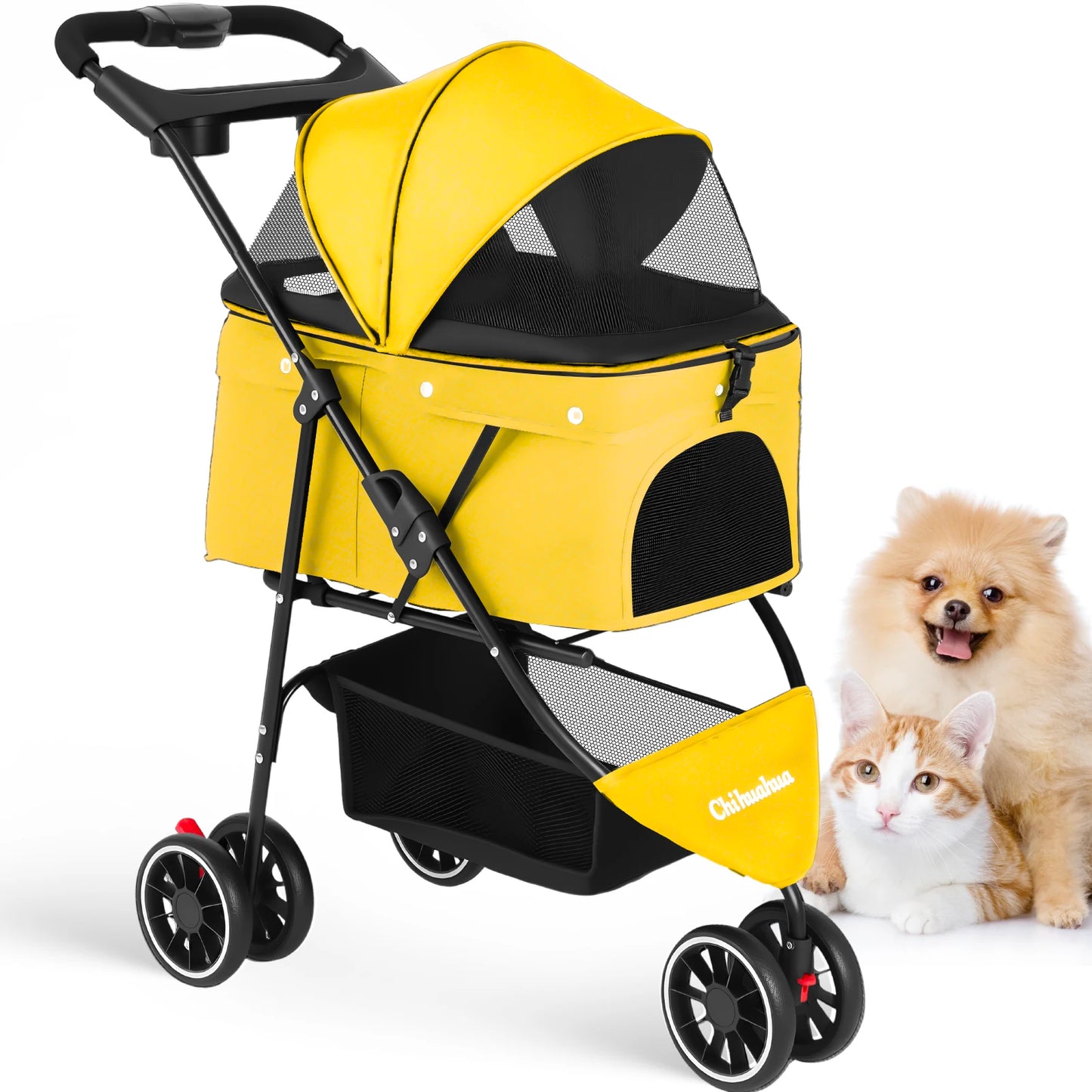 Chihuahua Foldable Pet Stroller for Cats and Dogs Three Wheels