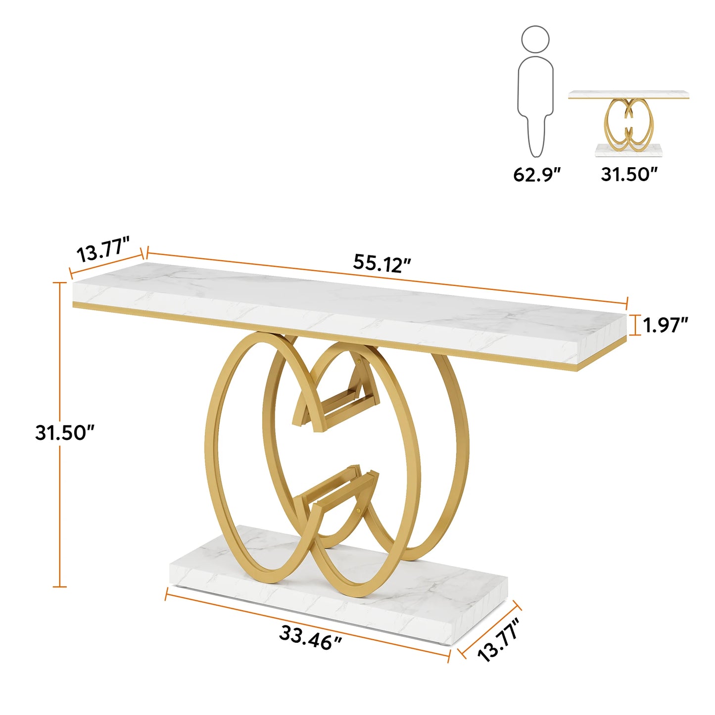 Tribesigns Faux Marble Console Table With Geometric Metal Base