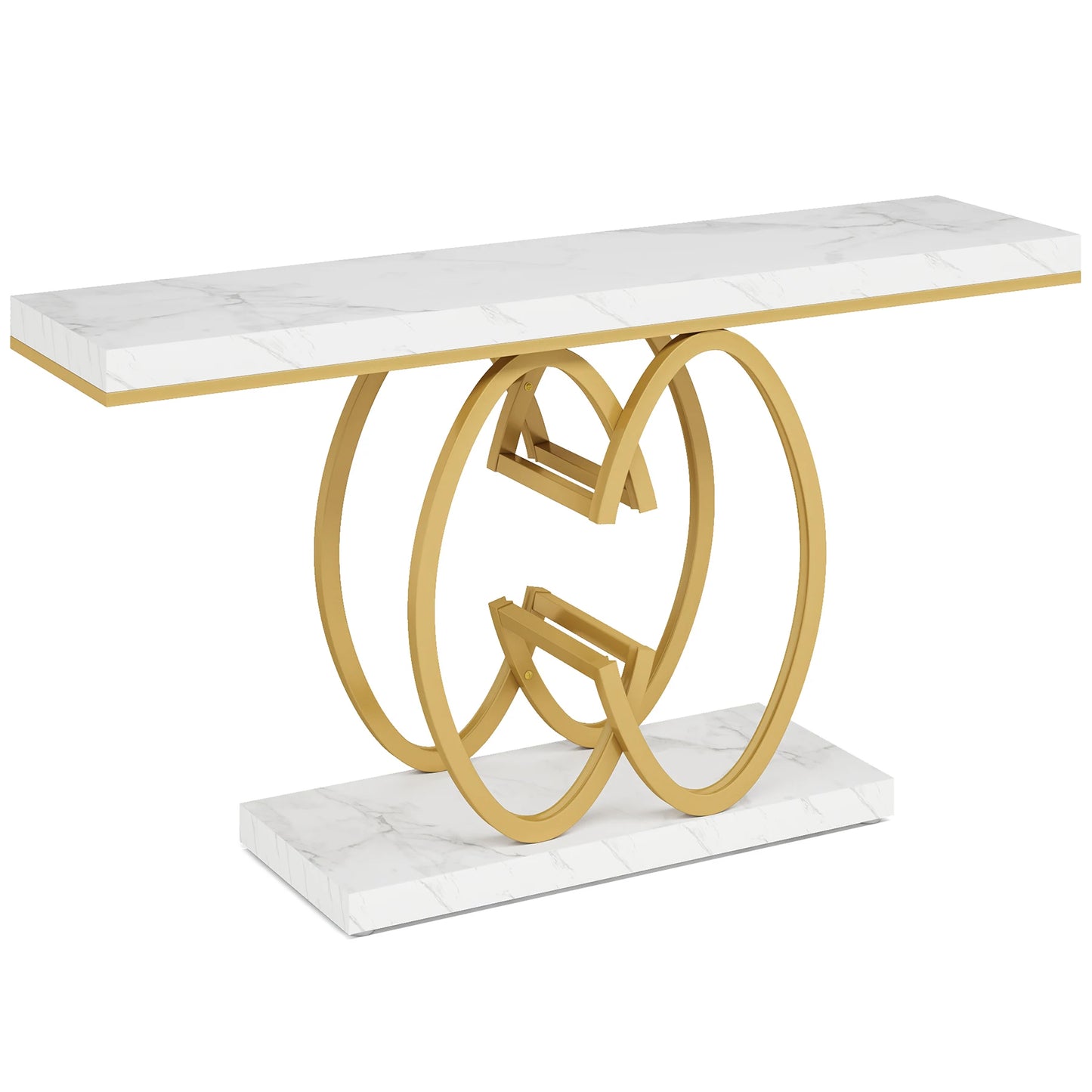 Tribesigns Faux Marble Console Table With Geometric Metal Base