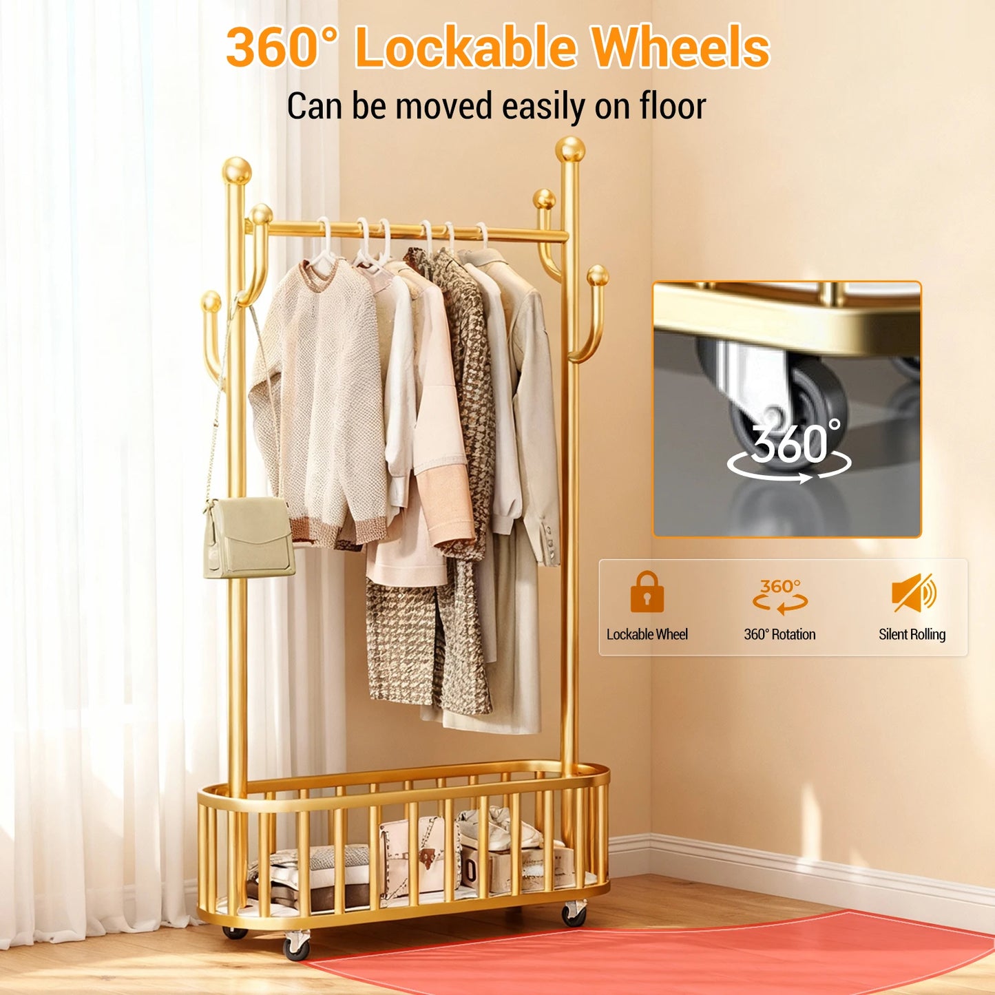 TWISTER.CK Movable Clothes Rack With Storage Basket For Coats