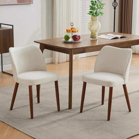 HobbyLane Mid Century Dining Chairs With Wood Legs Linen Upholstered