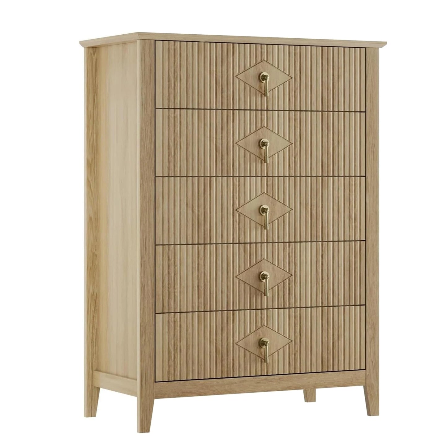 HiMISS Fluted Five Drawer Dresser Modern Wood Chest