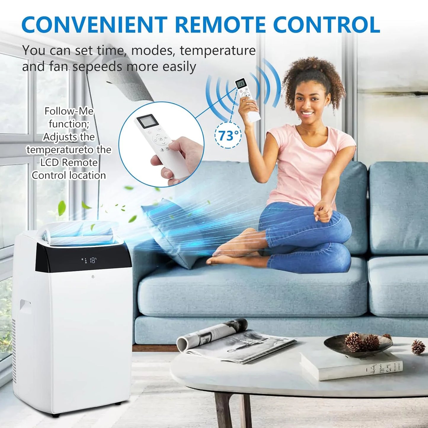 Adoolla 14000 BTU Portable Air Conditioner 3 In 1 Dehumidifier With Remote