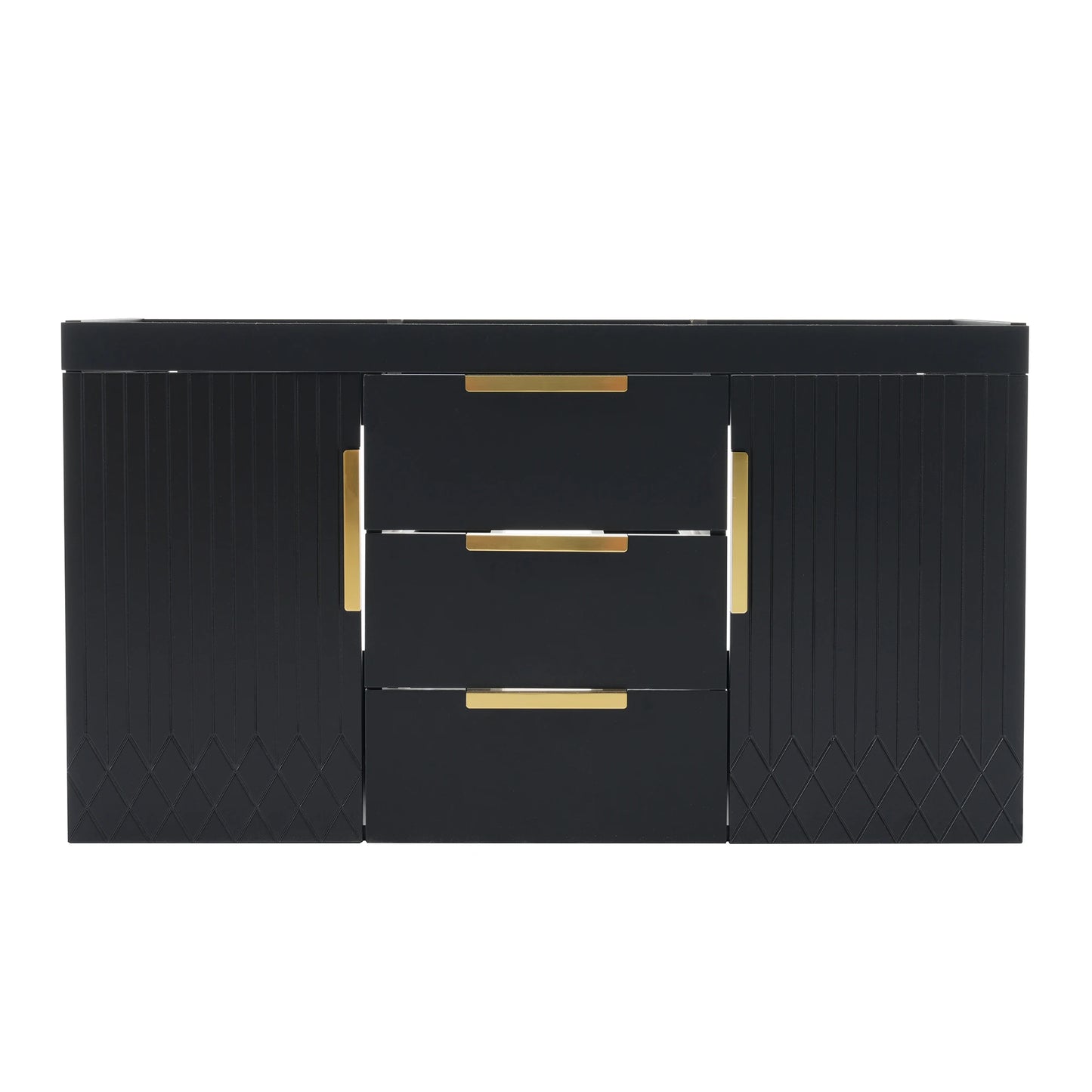 Solid Wood Floating Wall Mounted Bathroom Vanity Without Sink With 2 Drawers