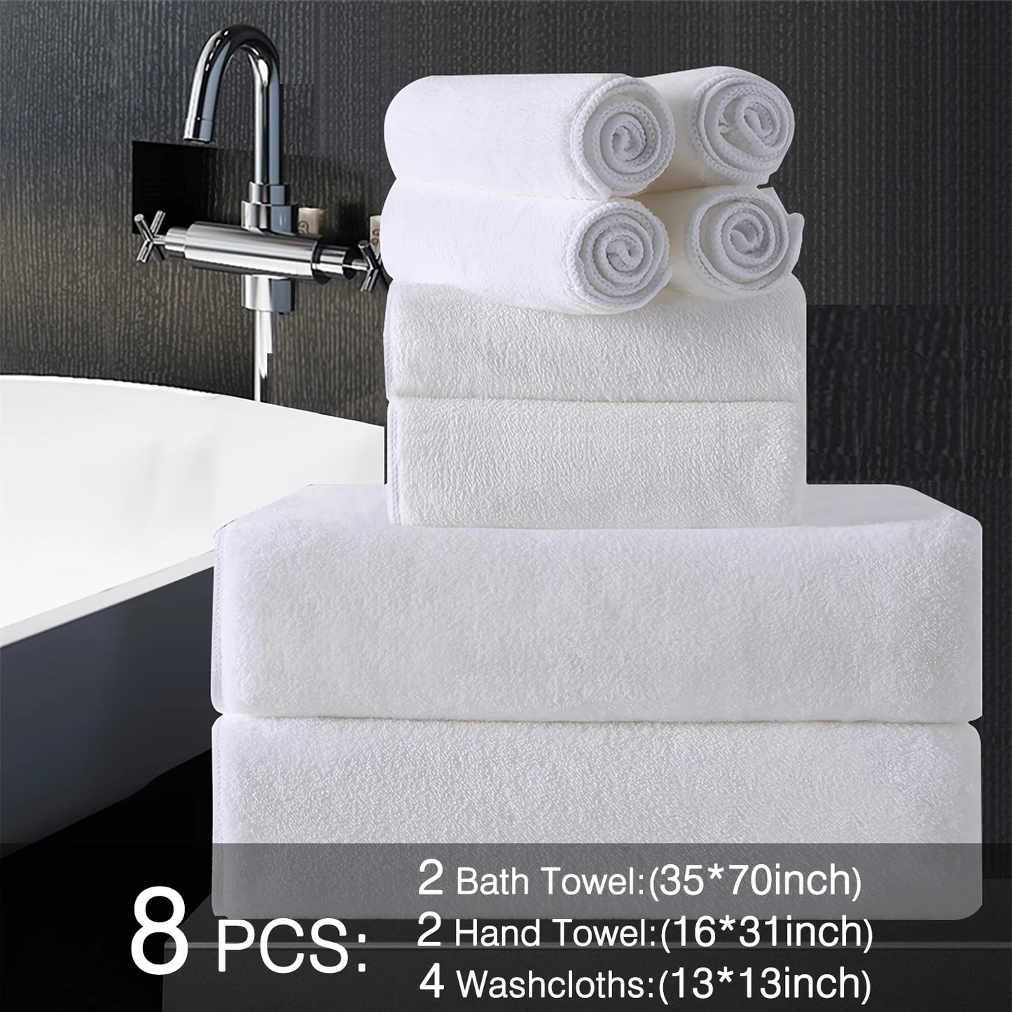 Belista Oversized Bath Towels Set Eight Piece Includes Towels Washcloths