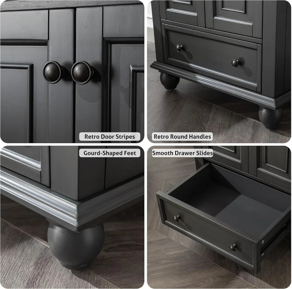 Retro Oak Bathroom Vanity Sink Combo With Gourd Legs