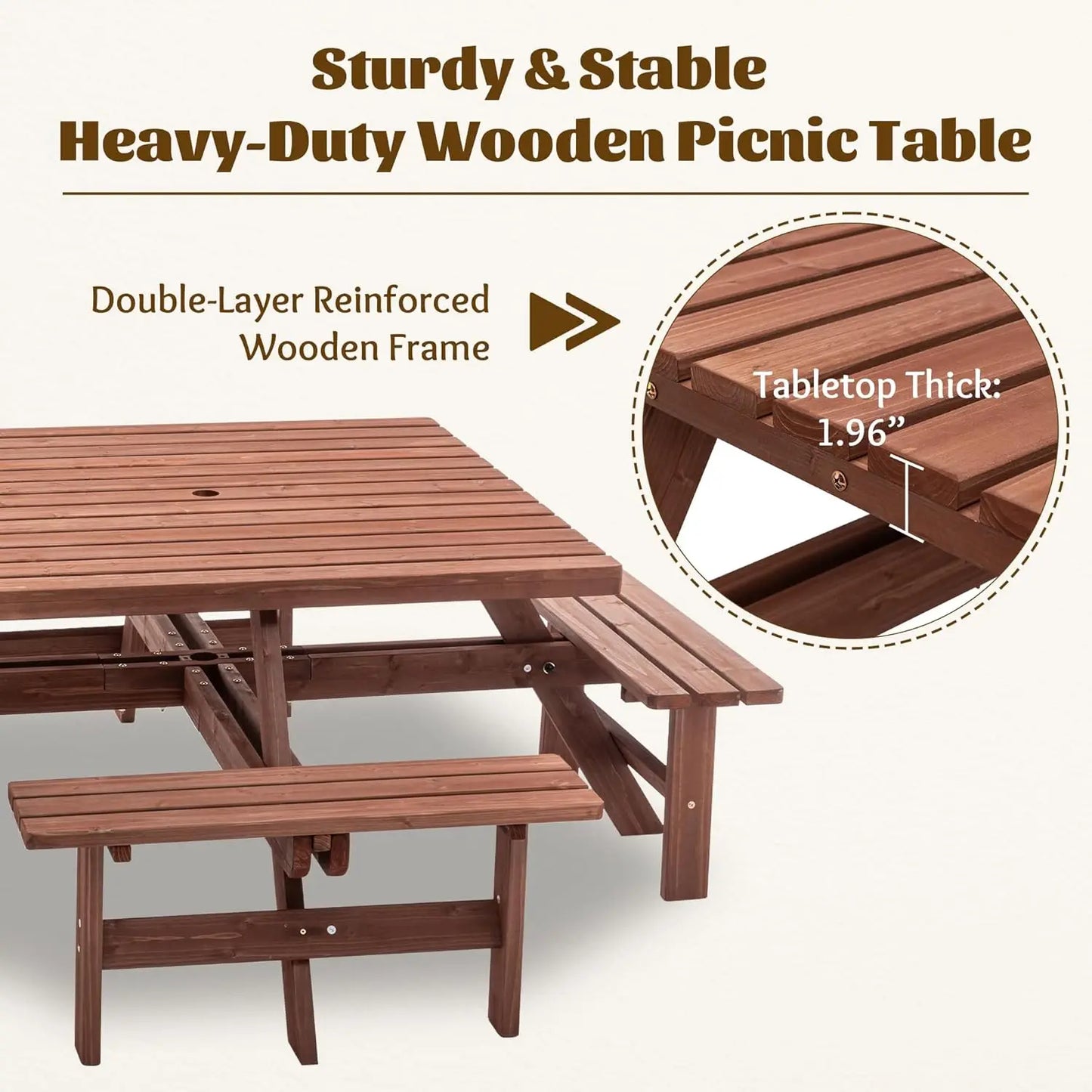 Wood Picnic Table Bench Set For Outdoor Patio Dining