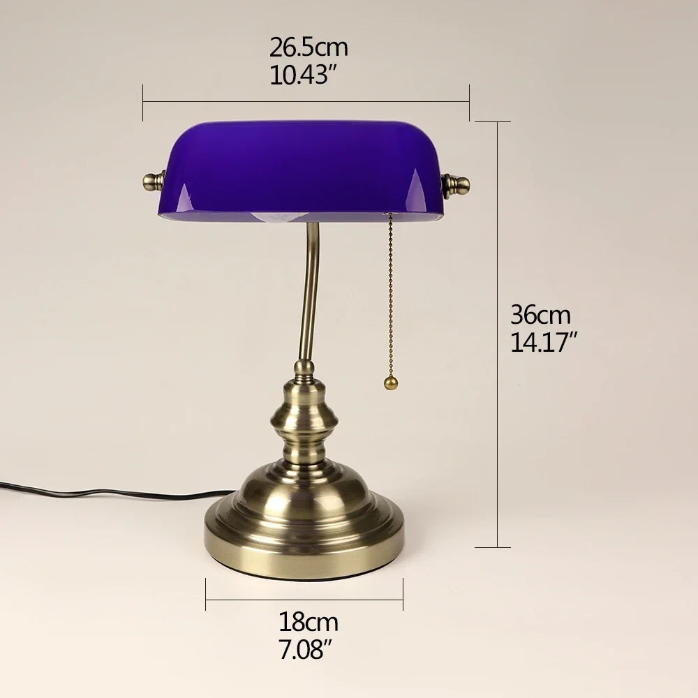 Newrays Desk Lamp Glass Banker Style Table Light Zipper Switch