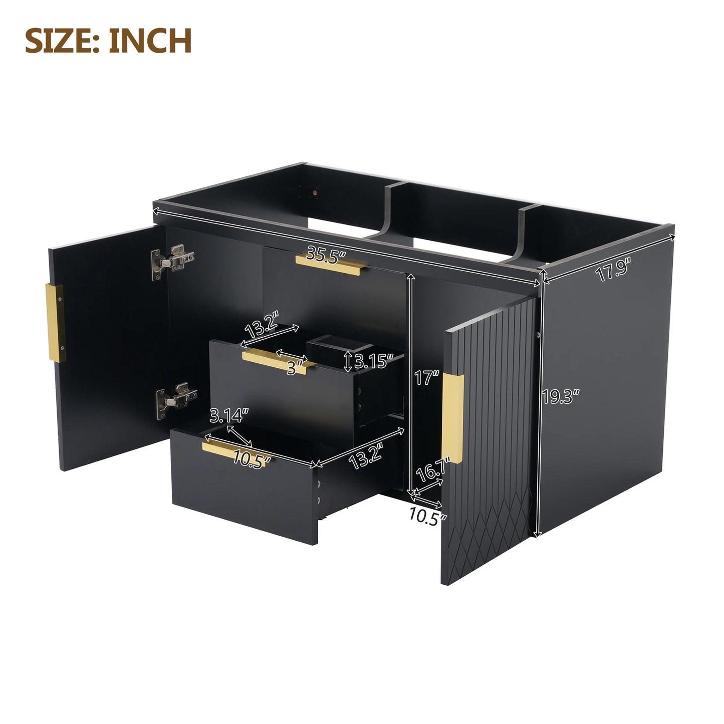 Solid Wood Floating Wall Mounted Bathroom Vanity Without Sink With 2 Drawers