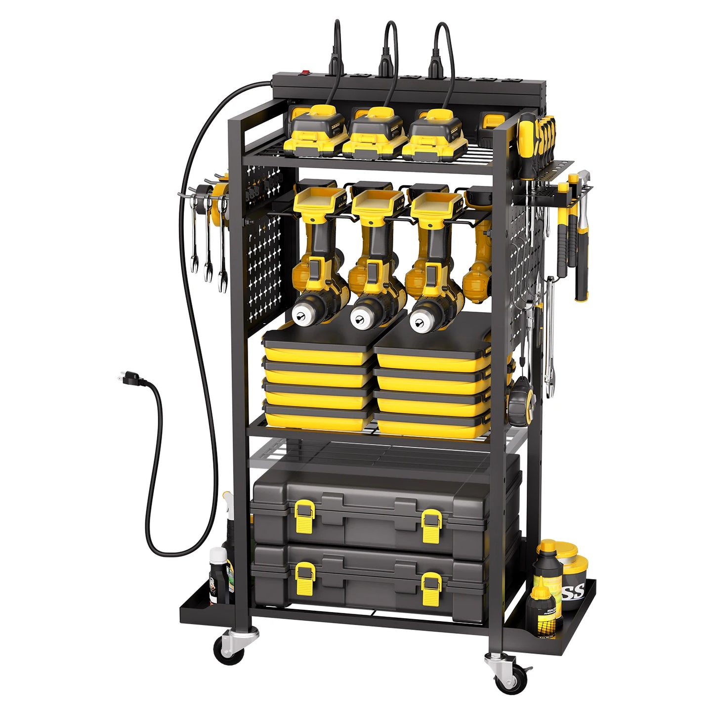 4-Tier Tool Organizer Cart With Charging Station And Outlets
