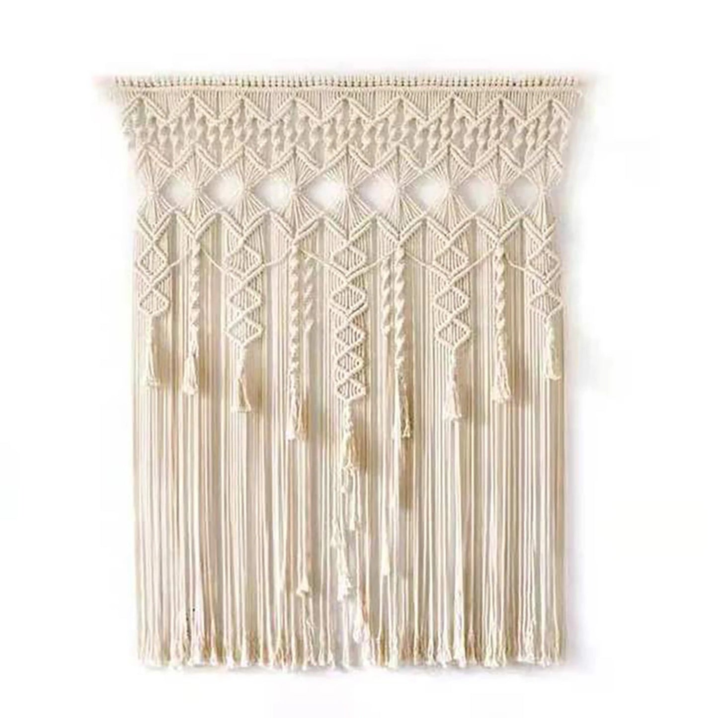 Bymaocar Boho Macrame Curtain Beige Hand Woven Living Room Decor