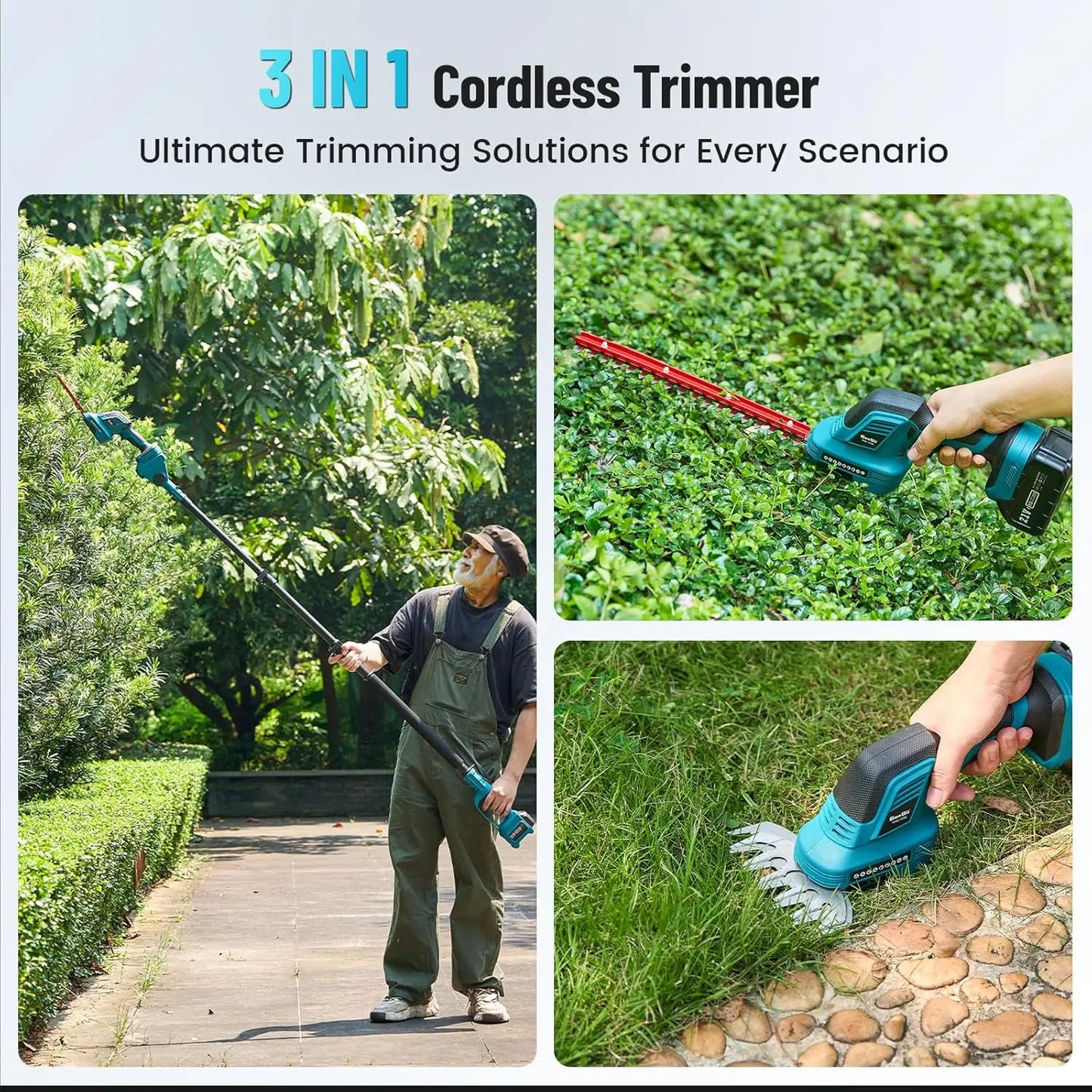 Seesii 3-in-1 Cordless Pole Hedge Trimmer
