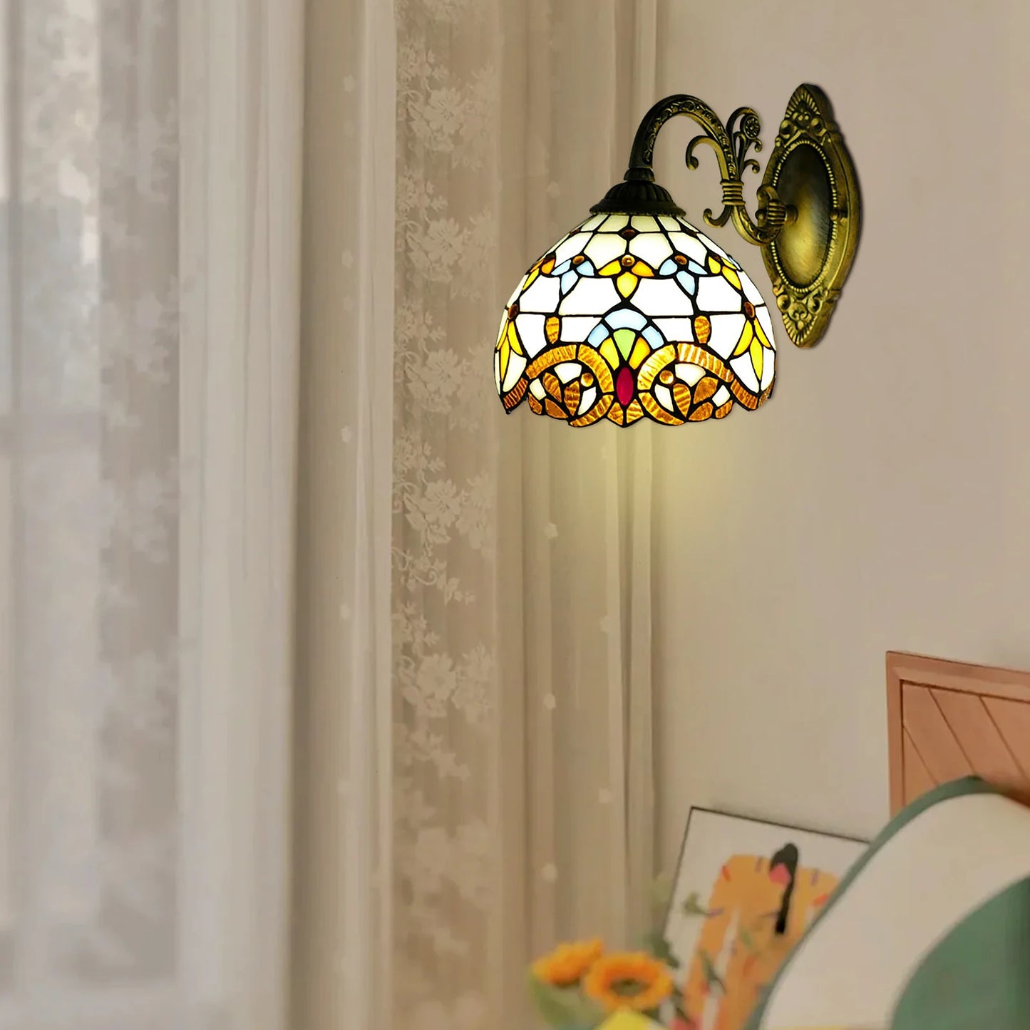 Tiffany Style Wall Lamp Vintage Dome Light For Living Room