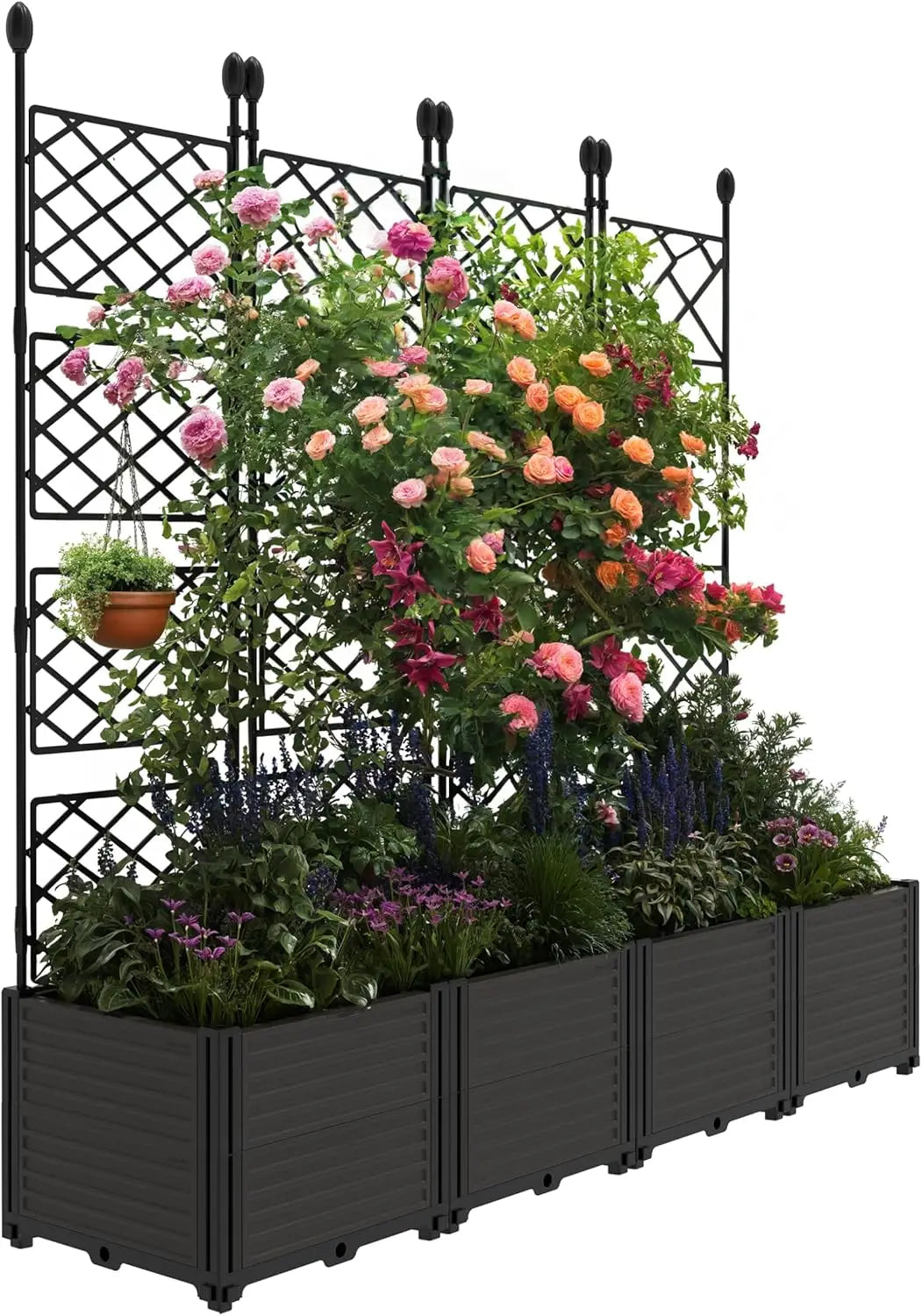 TWISTER.CK Plastic Planter Box With Trellis Rack For Outdoor Balcony
