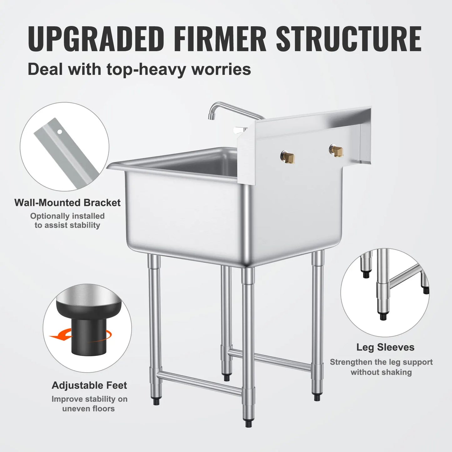 Stainless Steel Kitchen Prep And Utility Sink With Faucet For Restaurant