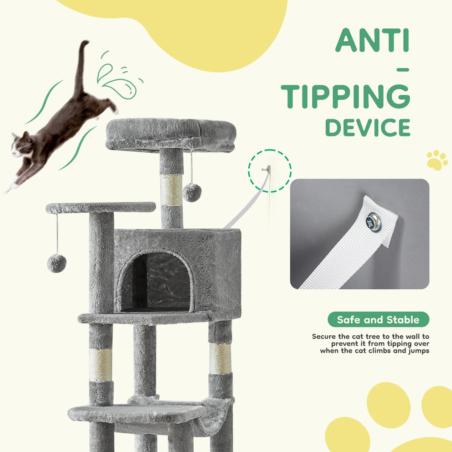 JHK Cat Tree Tall Multi Cat Climbing Tower With Sisal
