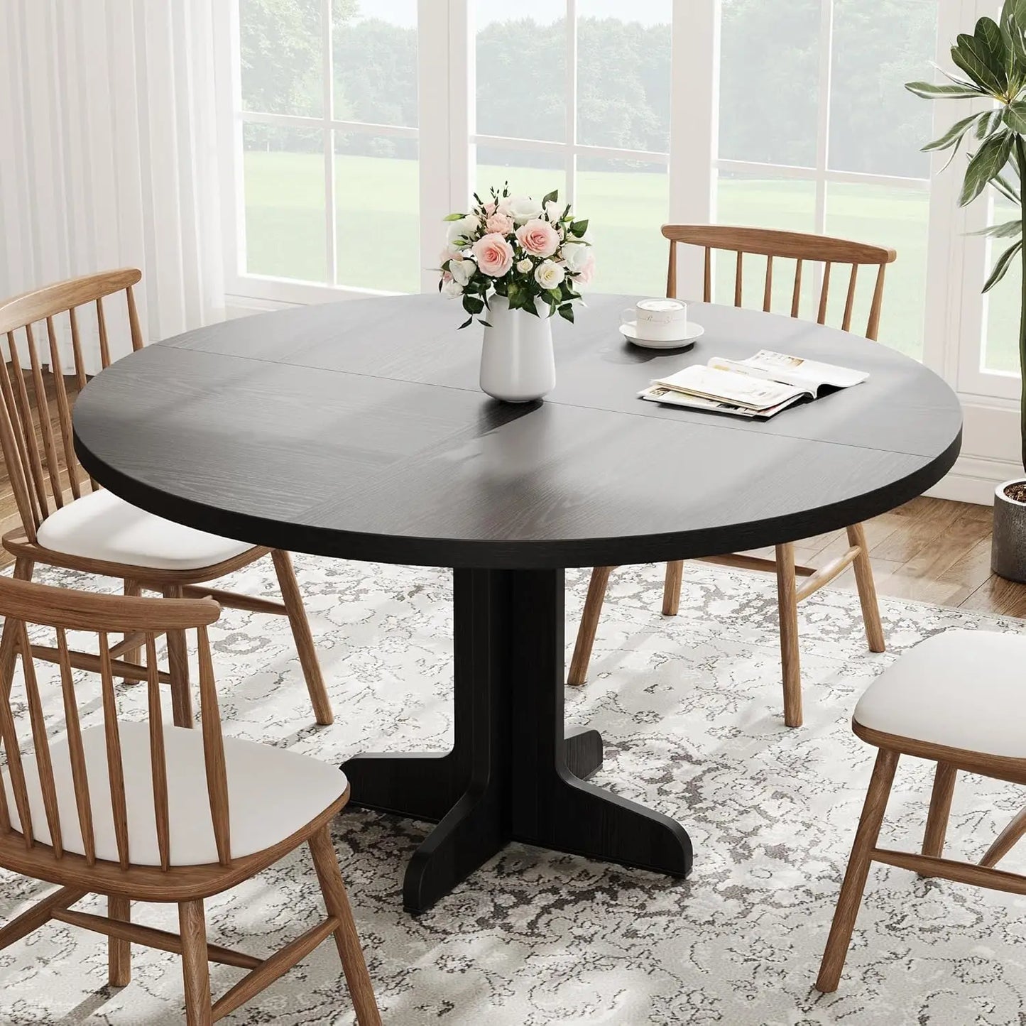 Studyset Round Dining Table For 4 Farmhouse Wood Top