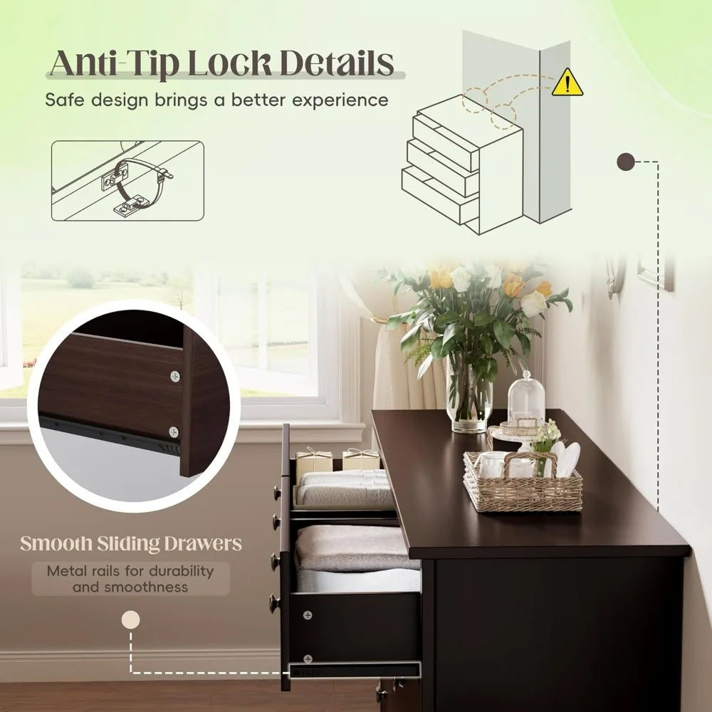 Six Drawer Dresser For Bedroom With Modern Design Storage