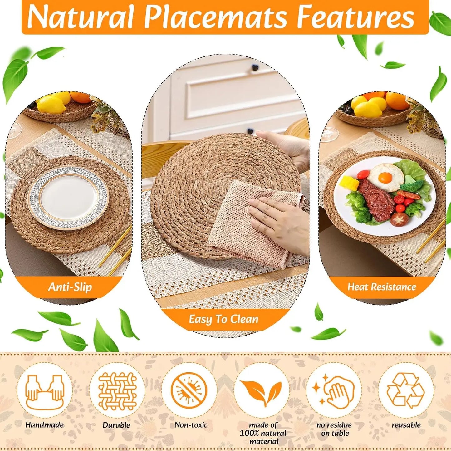 Boho Placemats Set With Napkins And Wood Bead Rings