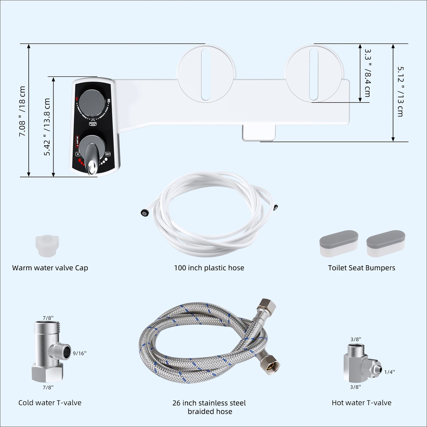 Hibbent Bidet Attachment With Hot Cold Water Spray Dual Nozzle