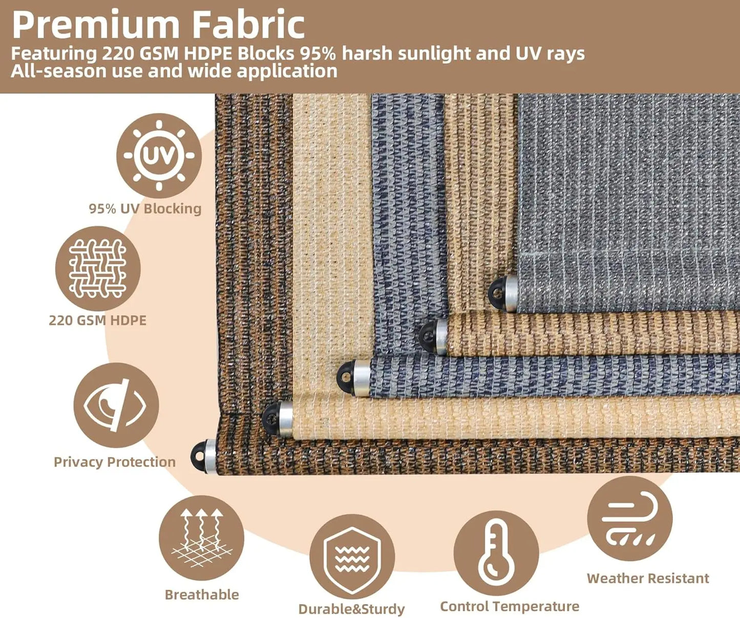 Cordless Outdoor Roller Shade UV Blocking Privacy Screen