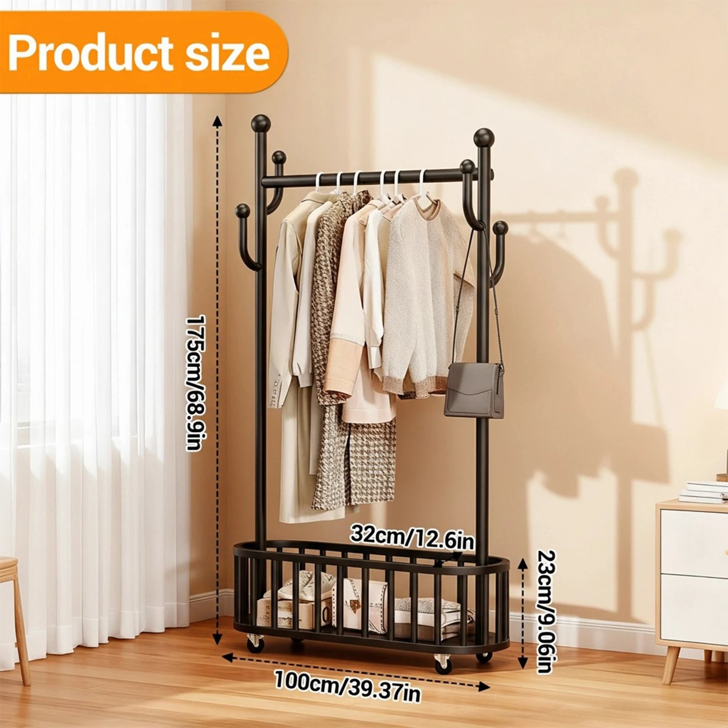 TWISTER.CK Movable Clothes Rack With Storage Basket For Coats