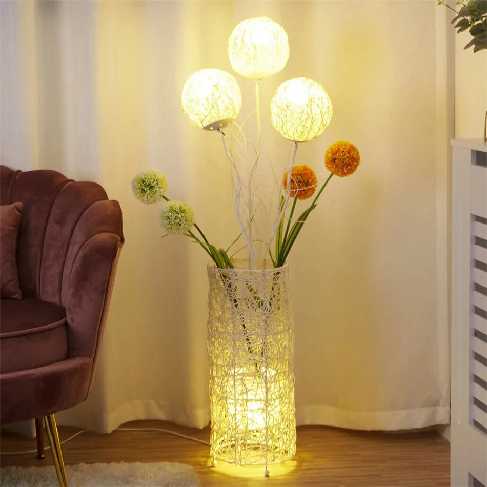Modern Decorative Rattan Floor Lamp With LED Tree Lantern