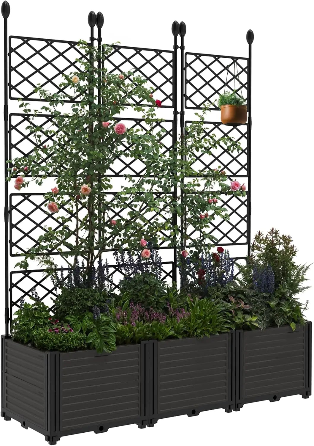 TWISTER.CK Plastic Planter Box With Trellis Rack For Outdoor Balcony