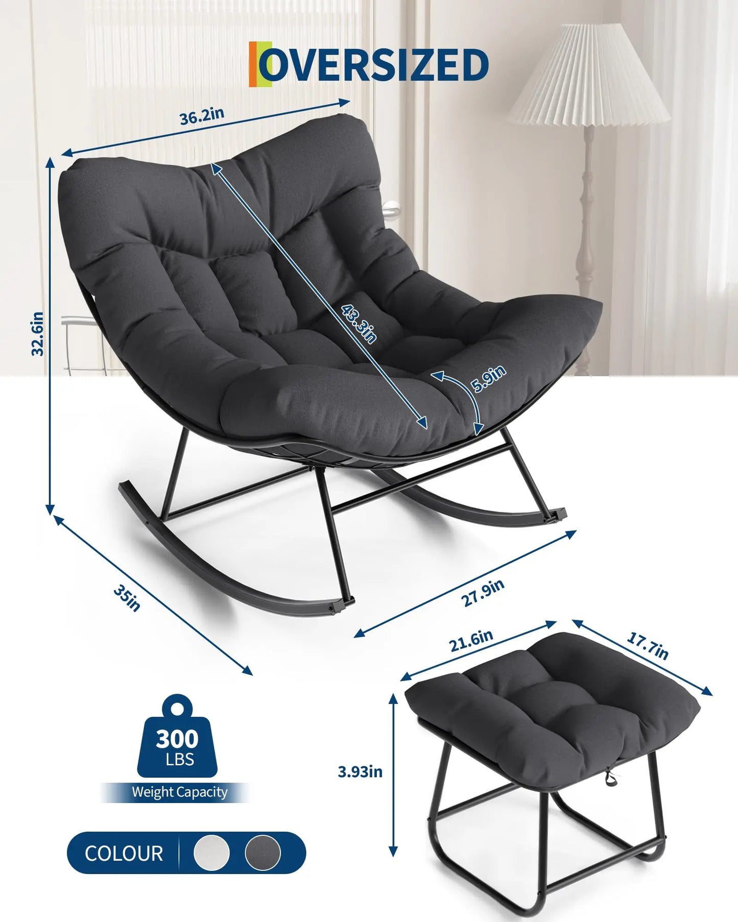 HiMISS Papasan Rocking Chair With Ottoman Outdoor Lounge