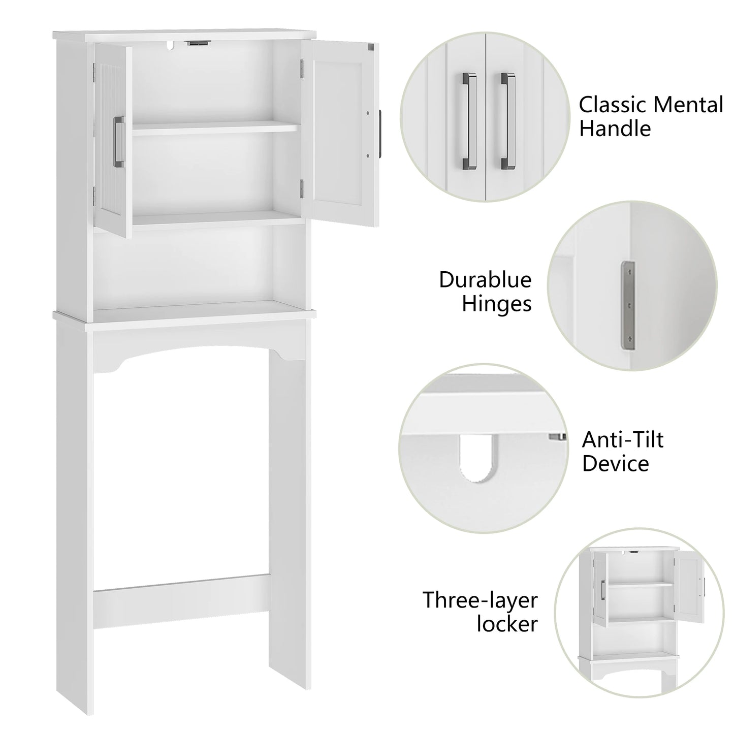 HiMISS Anti Tip Over Toilet Storage Cabinet With Double Doors