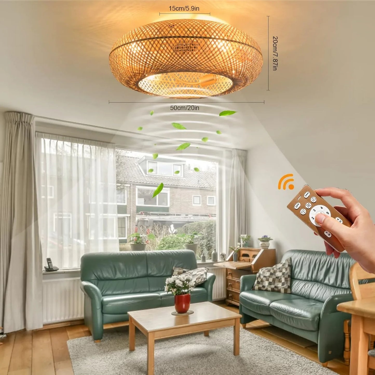 Bymaocar Boho Caged Ceiling Fan with Light and Remote