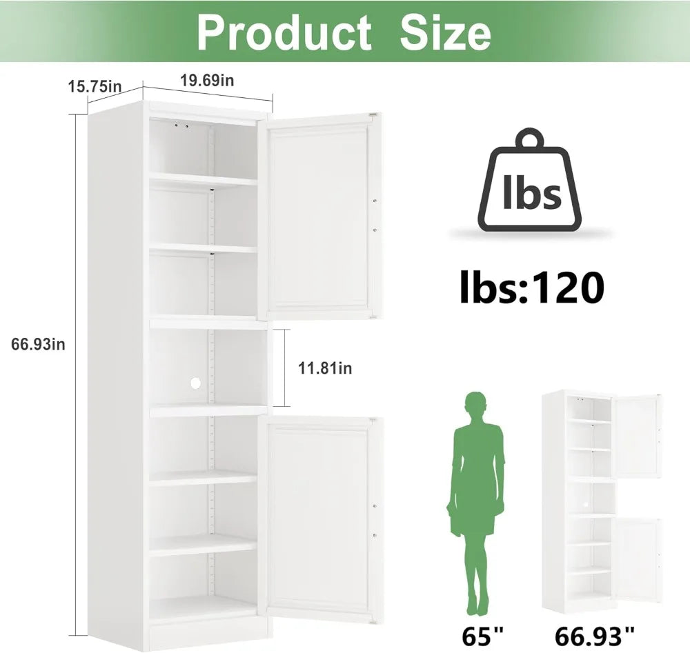 Tall Narrow Storage Cabinet With 4 Adjustable Shelves For Home