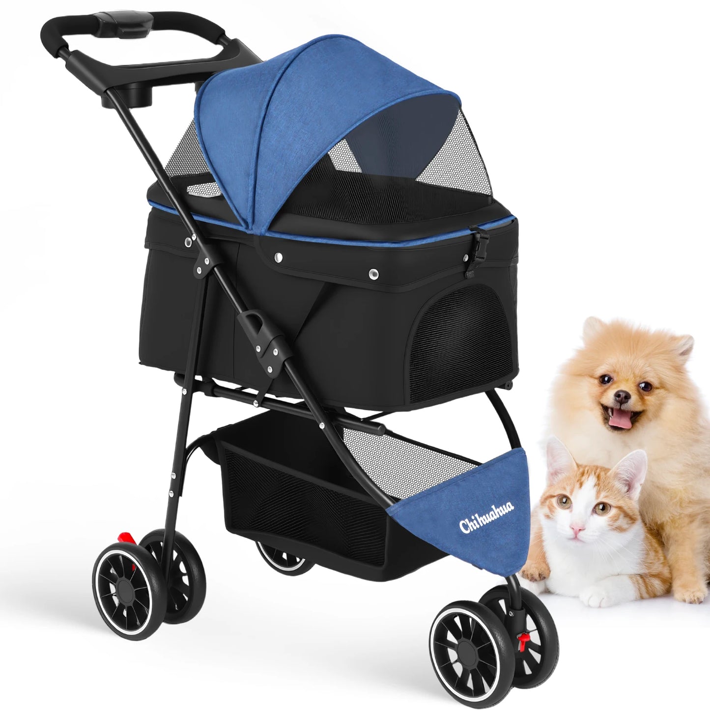 Chihuahua Foldable Pet Stroller for Cats and Dogs Three Wheels