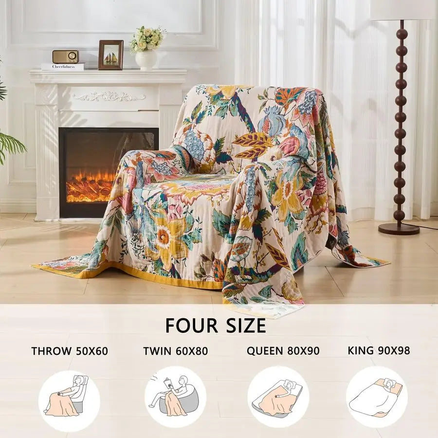 Reversible Cotton Throw Blanket Bohemian Tapestry Room Decor