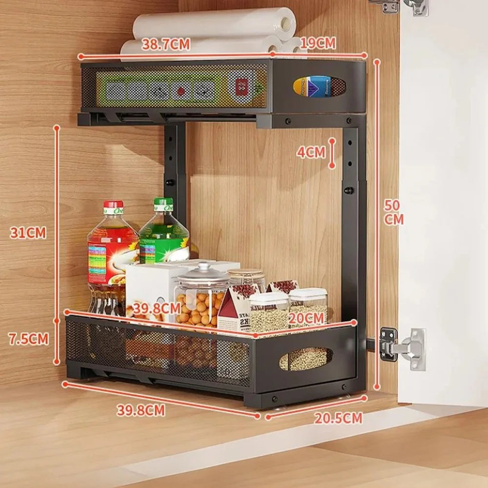 HiMISS 2 Tier Adjustable Under Sink Organizer With Sliding Drawer