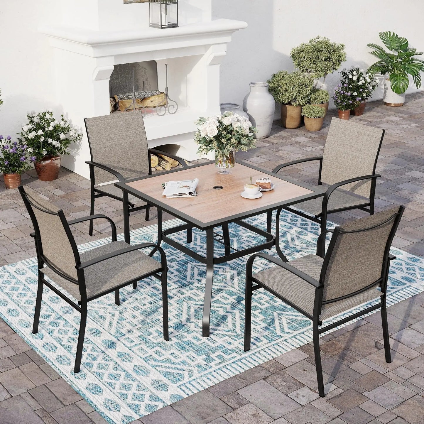 Outdoor Patio Dining Set For Four With Umbrella Hole