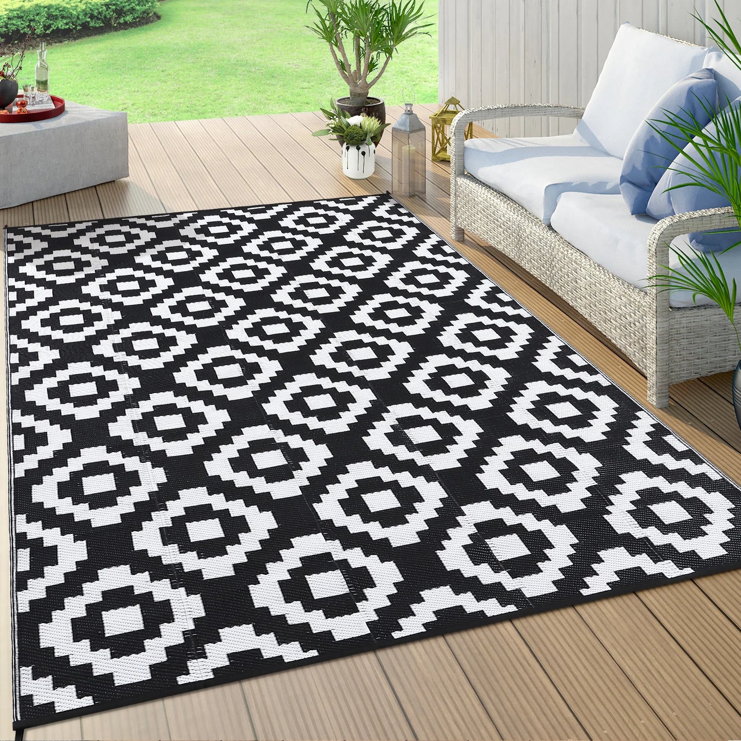 StudysetCN Outdoor Geometric Waterproof Reversible Plastic Straw Rug