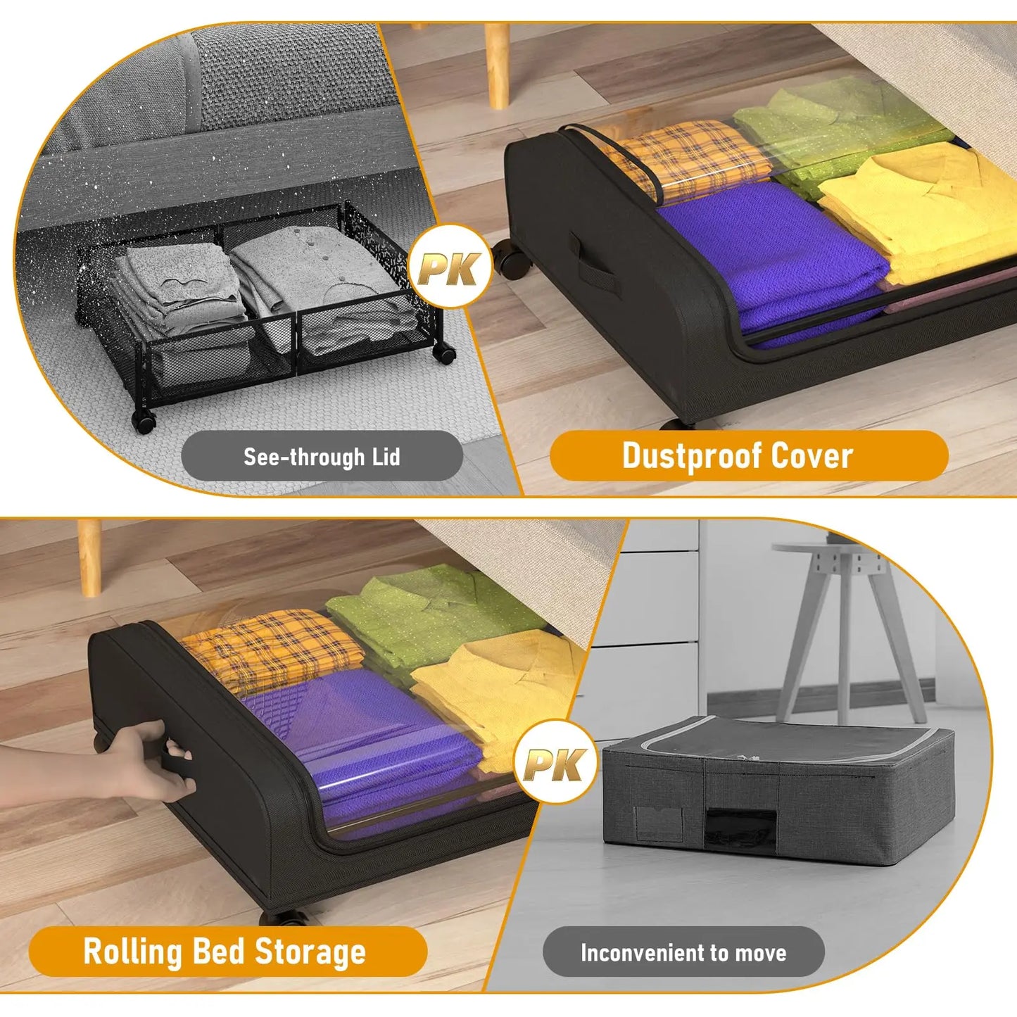 Underbed Storage With Wheels 2 Pack Containers For Clothes