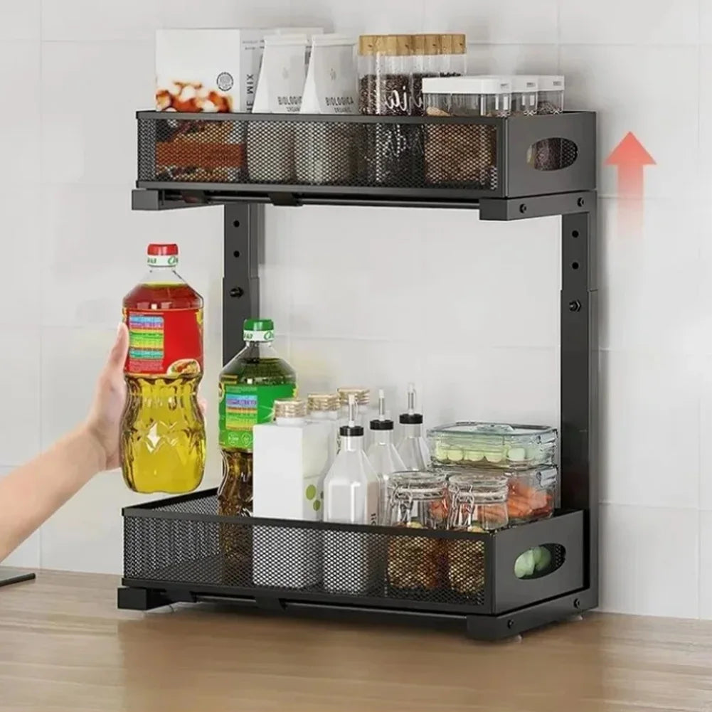 HiMISS 2 Tier Adjustable Under Sink Organizer With Sliding Drawer