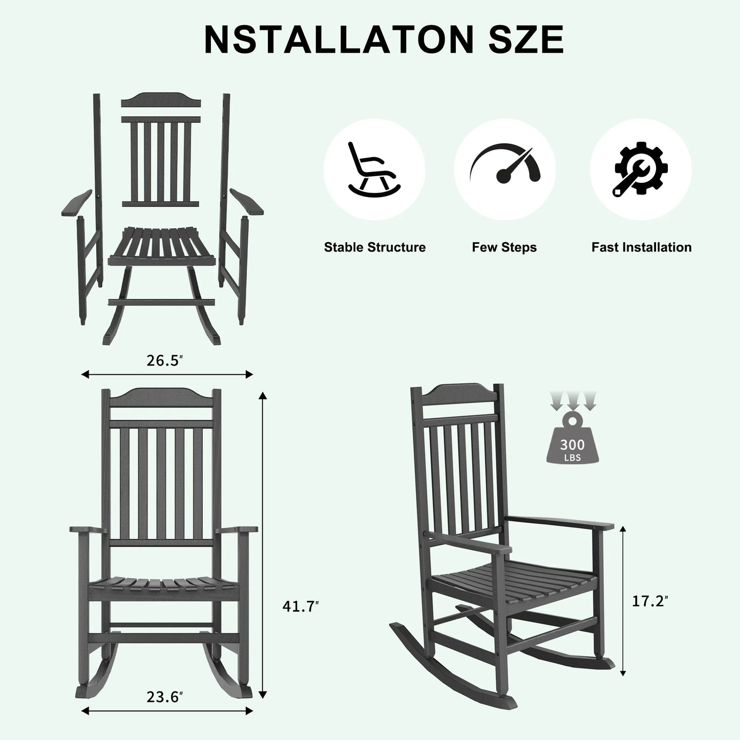 Weatherproof Resin Porch Rocking Chair Wood Grain Outdoor Rocker