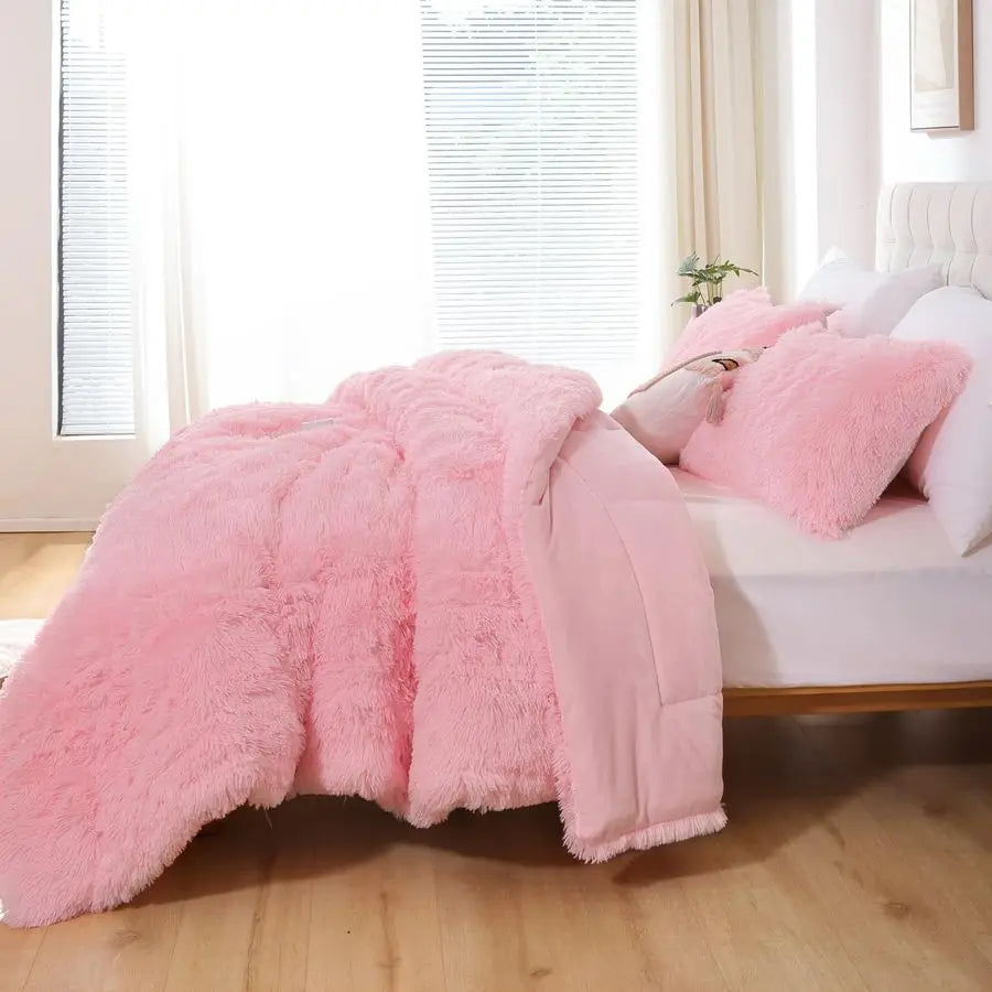 Fluffy Faux Fur Comforter Set Luxury Bedding