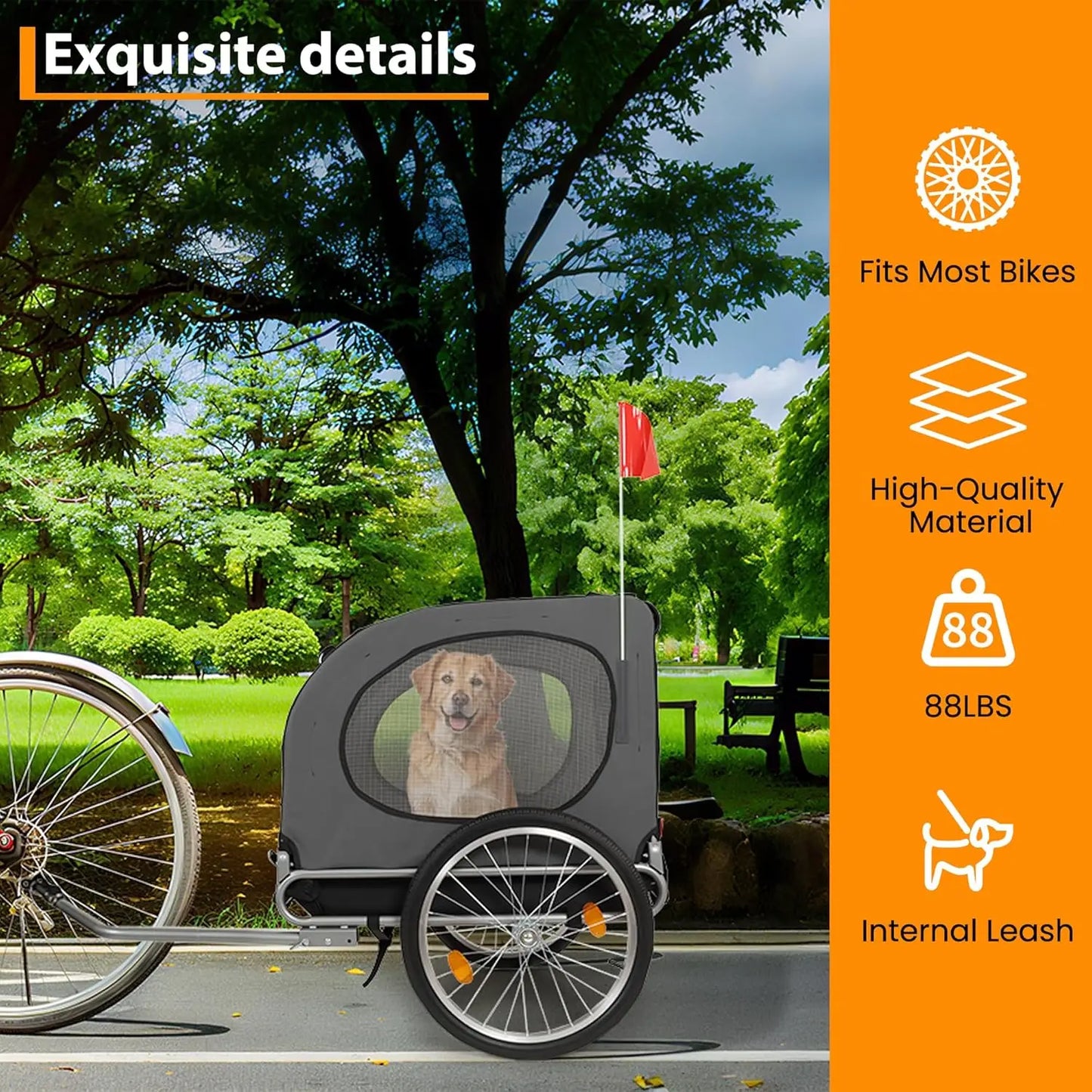 HiMISS Steel Dog Bike Trailer Folding Pet Carrier 40kg Capacity