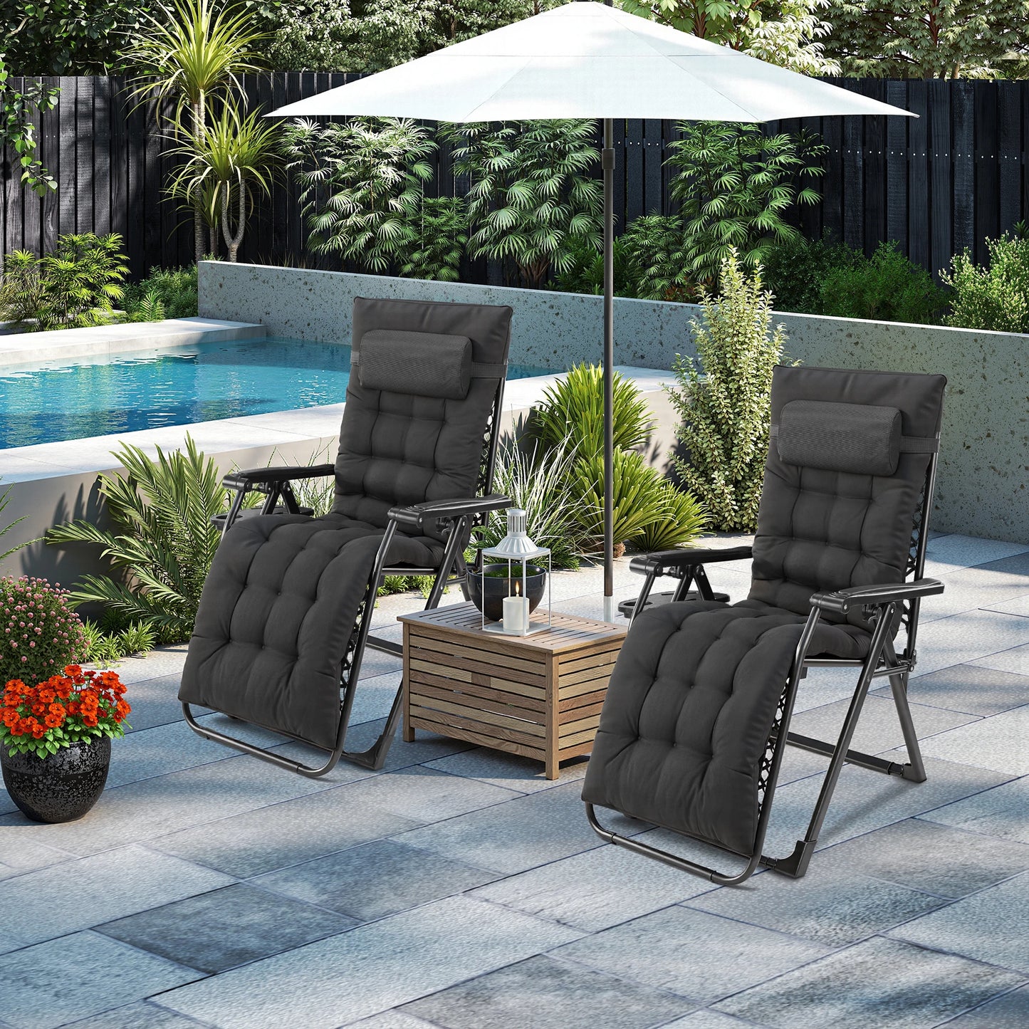 JHK Zero Gravity Recliner Folding Outdoor Lounge Chair With Cup Holder