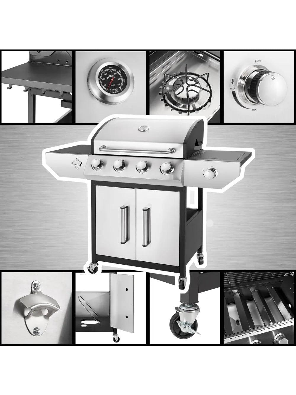 4-Burner Propane Gas BBQ Grill 53K BTU With Side Burner