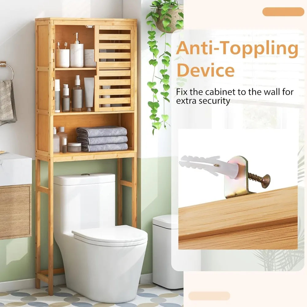 RBXC Freestanding Bamboo Over Toilet Storage Cabinet With Doors