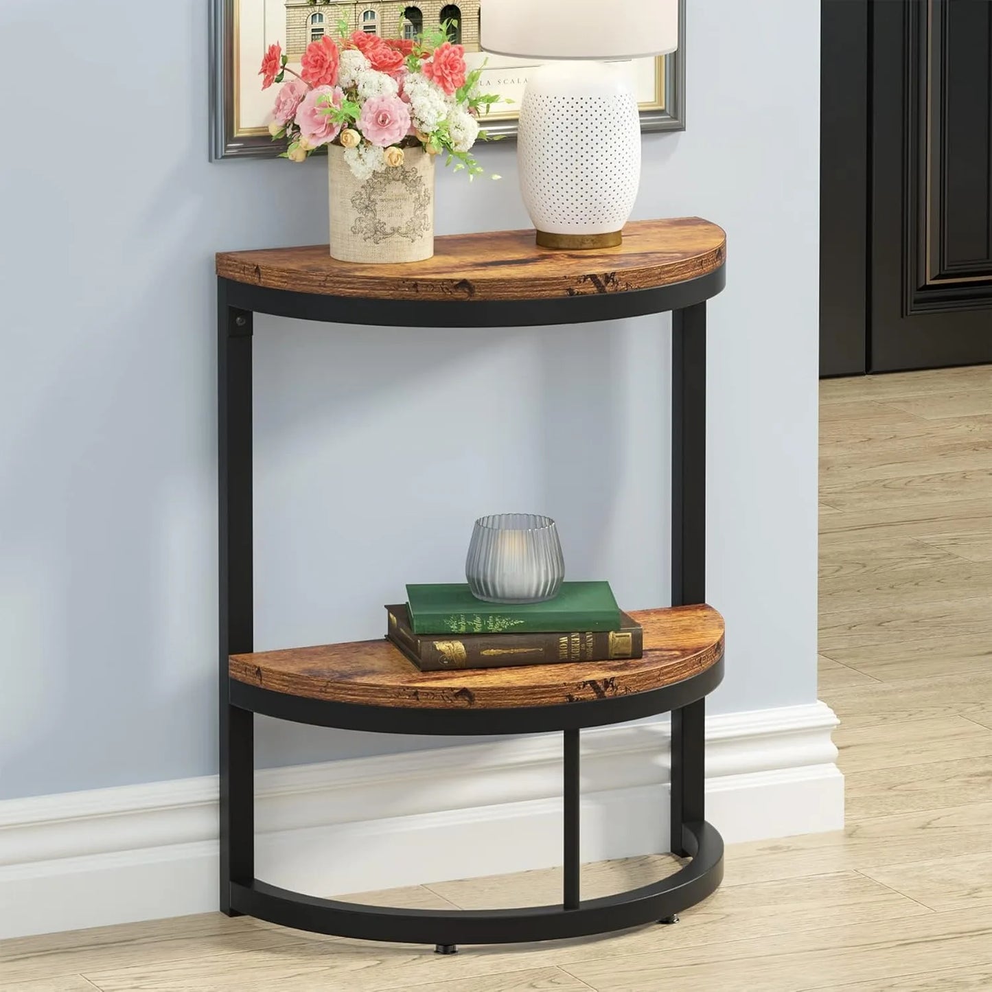 LITTLE TREE 2 Tier End Table Semi Circle with Storage